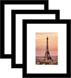 8x10 Picture Frame 3 Pack - Black Poster Frame Display Pictures 5x7 with Mat or 8 x 10 Without Mat for Wall Hanging Horizontal and Vertical