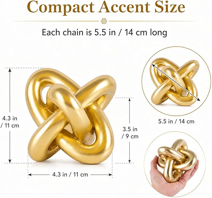 XMGZQ Gold Knot Decor for Coffee Table Book,Chain Link Living Room Decor Item for Bookshelf Entryway Nightstand TV Stand,Minimalist Knot Sculpture for Home Living Room,Centerpiece Table Decorations
