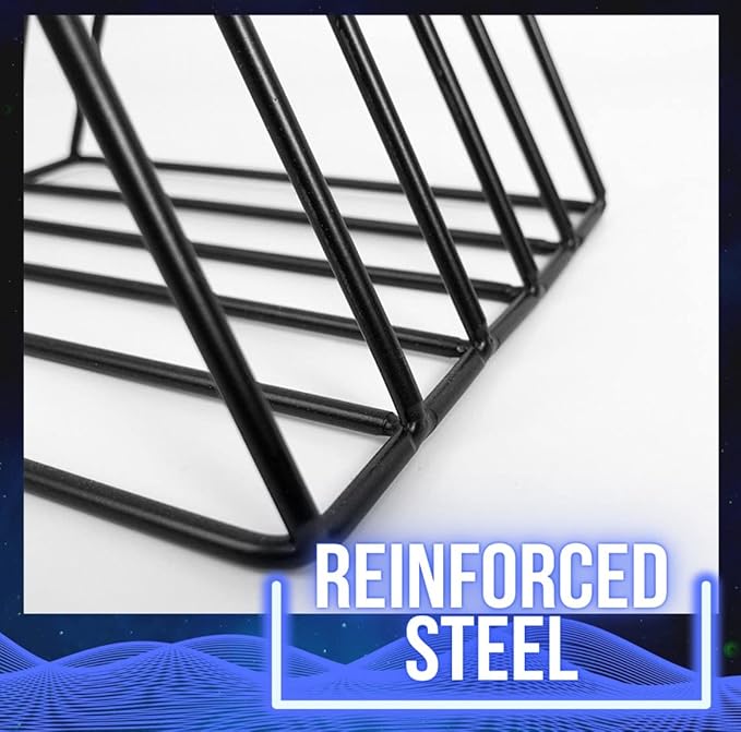 Vinyl Record Storage Holder Stand - Premium Triangle Metal Wire Magazine and Book Rack holds up to 33 Lp Album Records, Simple, Functional and Contemporary Vinyl Organizer - Small 5slots (Rose)