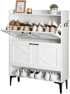 Shoe Storage Cabinet, Shoe Organizer with 2 Flip Drawers, Hidden Shoe Storage for Entryway, Freestanding Organizer with Open Storages, White SHWT9401