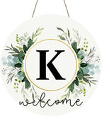 Monogram Letter K Wreaths for Front Door Wreath Wooden Welcome Sign for Front Door Decor Floral Family Last Name Initial House Warming Spring Summer Porch Rustic Wall Home Kitchen Boho Decorations