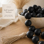 OMISHE 60" Long Extra Large Wood Bead Garland with 1.6" Diameter Wooden Beads and Tassels, Rustic Farmhouse Country Decorative Beads for Home Decor Tiered Tray Decor, Black