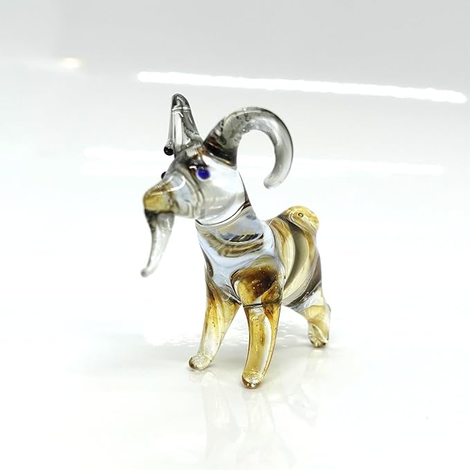 Goat Tiny Figurines Animals Hand Blown Color Glass Art Collectible Gift Home Décor (Black Amber)
