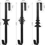 Wreath Hangers for Front Door,15" Sturdy Metal Wreath Doors Hangers,Over The Door Hooks for Front Porch Decor,Garland Hooks Holders for Halloween Christmas Decorations (Black Christmas Tree, 2 Pack)