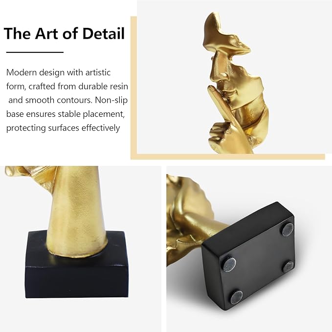 aboxoo 3 Pcs Thinker Statue, Silence is Gold Abstract Art Figurine, See No Evil Hear No Evil Speak No Evil Statues, Modern Resin Sculptures Decor for Living Room, Home, Office Study (Gold)