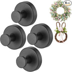 Black Wreath-Hanger, Strong Stainless Steel Suction-Cup-Wreath-Hooks, 4 Pack Wreath-Door-Hanger Fall Halloween Christmas Decorations, Welcome Sign for Front Door Indoor Outdoor (4 Black, 4)