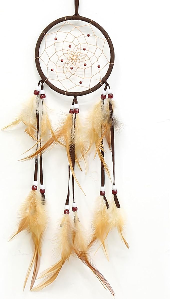 Handmade Dream Catchers Wall Decor,Boho Feather Dreamcatcher with Natural Elements,Unique Home Decor Gift for Bedroom, Living Room (Brown 19.7in)