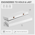 Homeforia White Floating Shelves 16 inch, High End Solid Real Wood 16inch Bathroom Floating Shelf for Wall Mounted, White Wooden 16 Floating Shelves, Heavy Duty Bracket, 16 X 6.5 X 1.75 inch, Set of 2