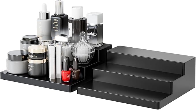 Yieach 2PCS Cologne Perfume Organizer for Men,3 Tier Cologne Display Shelf & Fragrance Rack,Black Cupcake Stand and Display Risers for Action Figure,Funko Pop Display,Collectibles,Makeup,Perfume Shelf