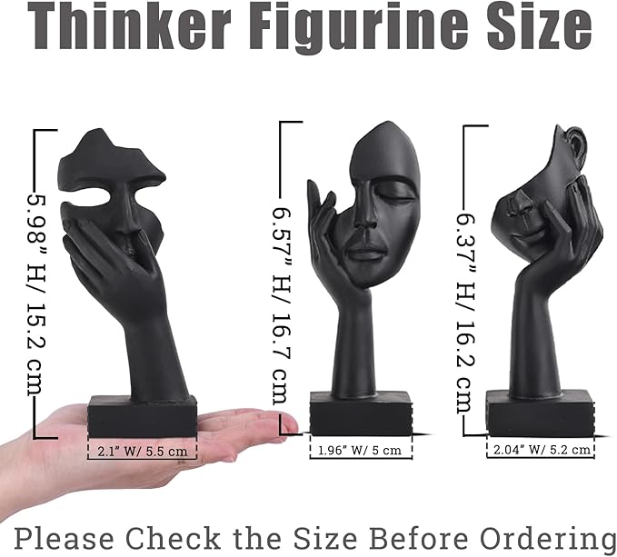 3 Pcs Thinker Small Statue Set - Black Art Abstract Home Accent Figurines for Decor Bedroom, Shelves, Living Room Coffee Table, Office Desktop (3 Pcs Black, 6")
