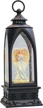 Eldnacele 12” Christmas Snow Globe Lantern Angel with Music & Timer, USB Lined/Battery Operated Lighted Water Glittering Nativity Lantern for Christmas Festival Centerpiece Decoration Gifts – Angel