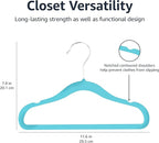 Amazon Basics Kids Velvet, Non-Slip Clothes Hangers for Infant and Toddler, 11.6 inches (for Baby Clothes), Pack of 50, Blue