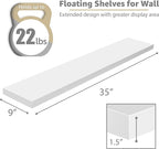 Sorbus Floating Shelves for Wall - 35 Inch Long Bathroom Shelves, Wall Decor for Bedroom, Kitchen, Living Room & Book Storage - Mounted Floating Shelf with Invisible Brackets (White, 2 Pack) | Long Wall Shelves