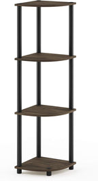 Furinno TURN-N-TUBE Corner Shelf, 4-Tier Corner Bookshelf, Display Storage Shelves with Open Shelves, for Organization and Storage, Living Room, Home Office, Garage, Columbia Walnut