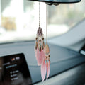 Mini Dream Catcher Car Interior Rearview Mirror Hanging Decor Nature Feather Small Boho Car Charms Pendant Accessories (New Pink)