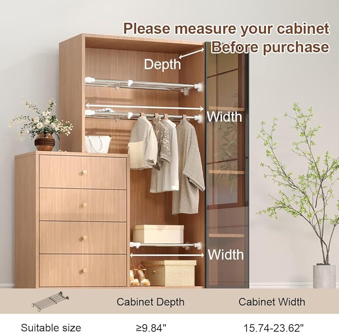 Hershii Closet Tension Shelf & Rod Expandable, Adjustable Storage Rack Metal Organizer DIY Divider Separator for Cabinet Wardrobe Cupboard Kitchen Bathroom
