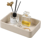 PU Leather Valet Tray Organizer, Modern Nightstand Organizer Bedside Desktop Storage for Womens and Men, Decorative Perfume Trinket Catchall Vanity Tray for Key Watch Wallet (Beige)