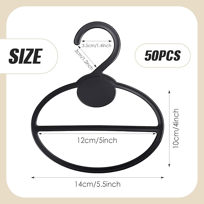 50 Pcs Scarf Hanger Plastic Holder Organizer Space Saving Scarf Organizer Clothes Hanger for Scarves Headscarves Clothing Sorting Storing (Black)