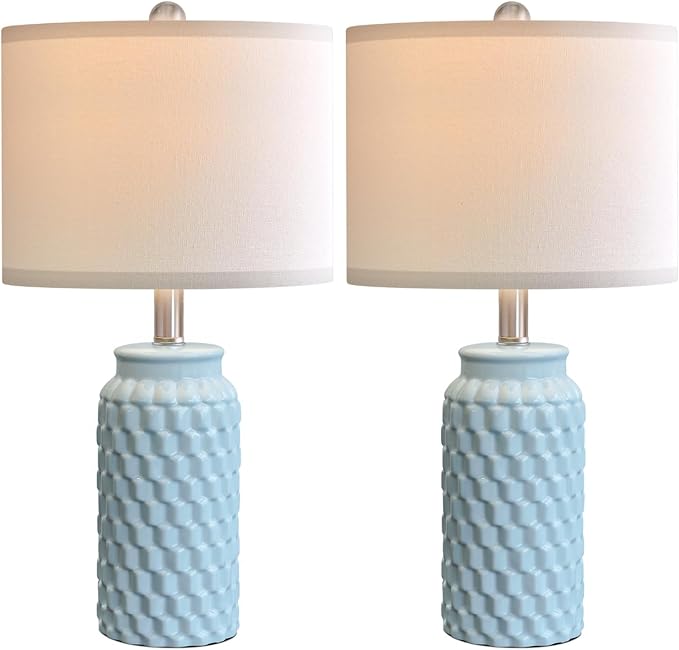 USumkky 20.5" Light Blue Modern Ceramic Bedside Lamp Set of 2 for Bedroom Decor Farmhouse Table Lamp for Living Room Office Dorm