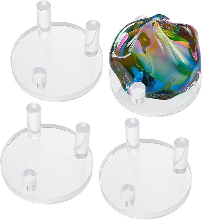 Hipiwe Acrylic Display Easel Rock Display Stand - Three-Peg Round Display Easel Stands for Fossil Coral Geodes Mineral Agate Small Collectibles, Medium,Set of 4