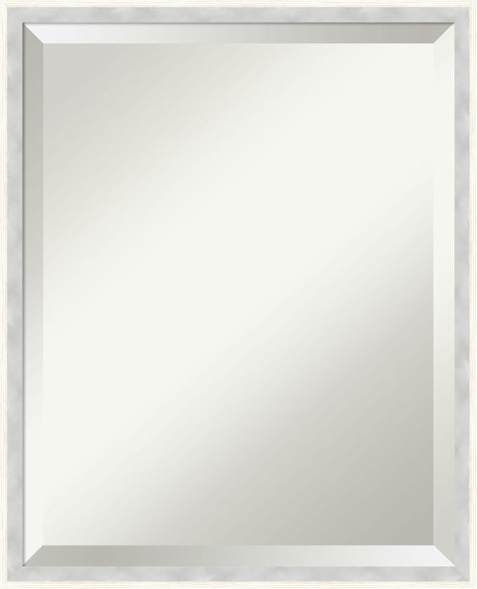 Amanti Art White Wall Mirror 21x17 Paige White Silver Rectangle Bathroom Mirror for Wall Decor Living Room, Small Modern Wood Frame, Hangs Horizonally and Vertically, Bathroom Decor, Beveled Edge