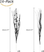 SLK 16-Pack Artificial Glitter Berry Stem Ornaments, Christmas and Halloween Decorative Glittery Twigs, Picks, Branches for Tree, Wreath, Small Vase, Halloween Party (Black)