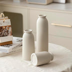 Ceramic Vase Set-3, 10.3 Inch Tall Flower Vases for Decor, Modern Boho Farmhouse Style, Decorative Vases for Pampas Grass & Dried Flowers, Distressed Finish (L Beige)