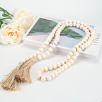 58in Wood Bead with Tassels – Boho Farmhouse Decor for Wall, Vase, Tray – Handmade Wooden Beads Home Decor