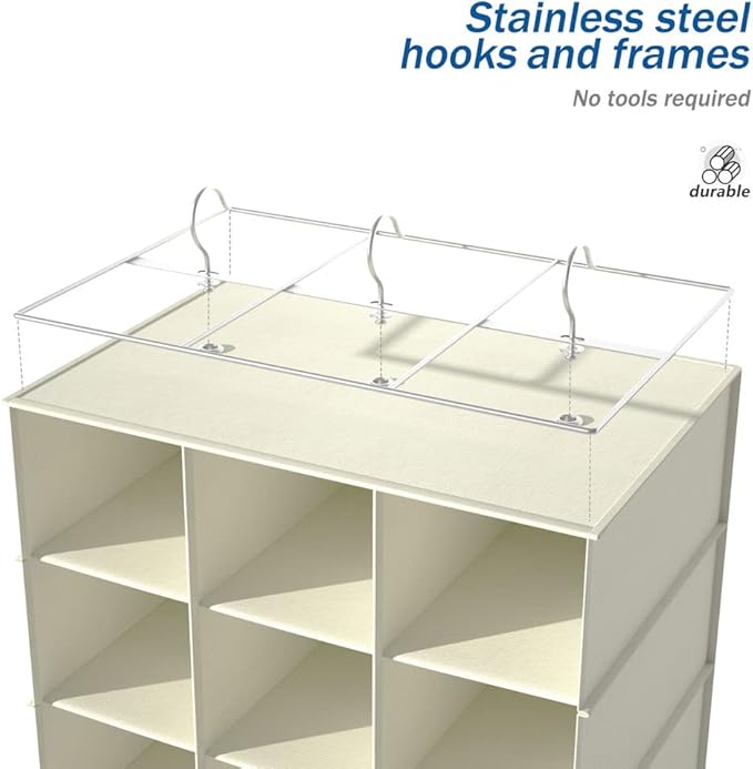 coastal rose Hanging Shoe Organizer for Closet, 30 Sections Hanging Closet Organizers and Storage Shelves Space Saving Shoe Rack Holder, Beige, 17''W×11.5''Dx 48''H
