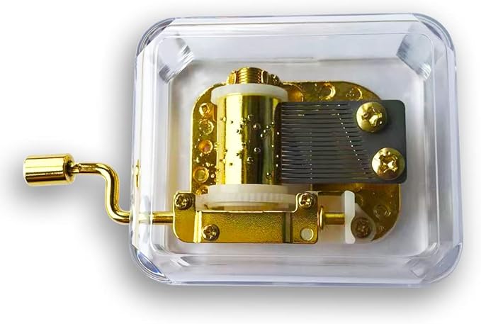 BinkeGG Play (Love Story (Where do I Begin)) Clear Acrylic Hand Crank Music Box with Sankyo Musical Movement (65 Tunes Option)