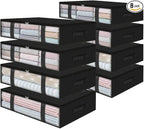 StorageRight Under Bed Storage Bags 8 Pack, 40L Large Clothes & Comforter Storage Containers with Clear Window, Breathable Fabric Organizer for Blankets, Bedding, Seasonal Clothing, Black
