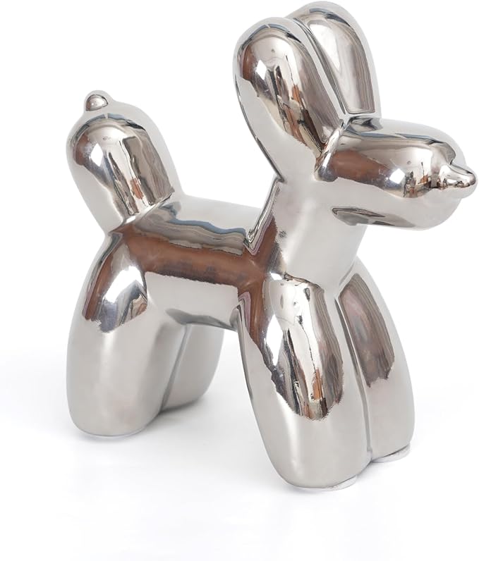 Notakia Large Silver Cute Ceramics Balloon Dog Statue Crafts Living Room Desktop Decorations,Handmade Modern Small Ceramic Animal Statue Ornament Home Decor Accents