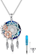 Dream Catcher Crystal Pendant Flower Urn Necklace Jewelry 925 Sterling Silver Keepsake Cremation Necklaces for Human Pet Ashes for Women