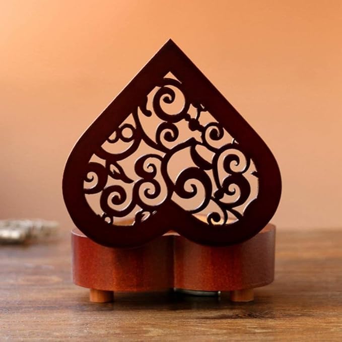 Pursuestar Anastasia Once Upon a December Music Box, Heart Shaped Vintage Hollow Out Wood Mechanism YunSheng Movement Wind Up Musical Box Gifts for Birthday Mother's Day Valentine's Day