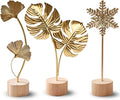 Gold Leaf Home Decor Set - Metal Leaves Statues, Modern Artistic Sculptures for Living Room, Office, Shelf & Home Decorative, Handmade 3D Botanical Accents (Monstera, Ginkgo, Snowflake, 3PCS)
