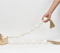 2" Extra Large Wood Bead Garland with Tassels, 75" Long Rustic Farmhouse Wooden Beads Garland, Decorative Beads Boho Decorations for Home Table Mantle White