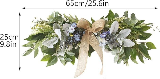 25.6 Inch Floral Swag, Artificial Eucalyptus Leaves Swag with Daisy Flower and Blue Berries, Green Leaves Wedding Arch Flowers, Greenery Swag for Front Door Wall Decor