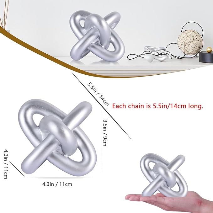 XMGZQ Silver Knot Decor for Coffee Table Book,Chain Link Decor for Bookshelf Entry Table TV Stand,Jax Knot Sculpture for Home Living Room,Object Decoracions para sala,adornos para sala Modernos
