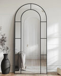 Antok 76" x 34" Full Length Mirror, Floor Mirror Arched Window Decorative Mirror, Metal Framed Decor Farmhouse Floor Mirrors Art Pane Mirrors Wall Decor for Bedroom, Living Room, Entryway Bronwn