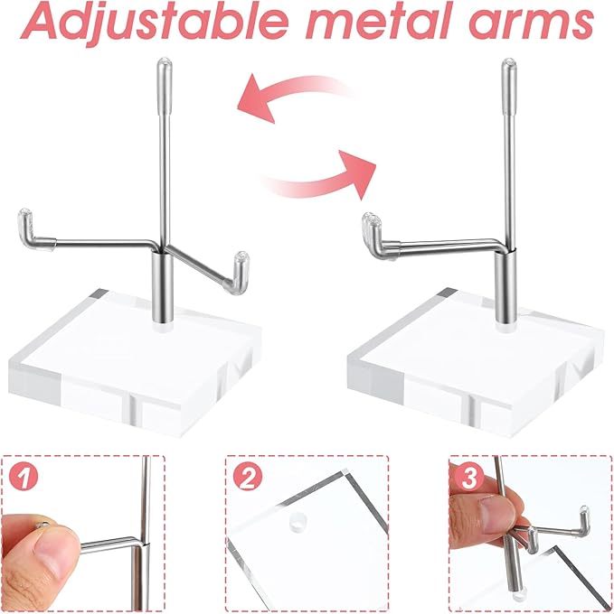 16Pcs Adjustable Metal Arm Display Stand with Acrylic Base Display,Easel Holder for Rock Mineral Agate Fossil Coral Crystal Geodes Picture Decorative(Silver,1.96x1.96x3.22In)