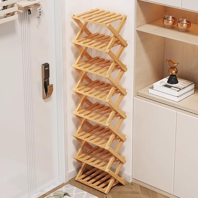 Simcat Bamboo Shoe Rack, Portable Folding Shoe Storage Rack,No Installation Free Standing Shoe Rack for Entryway, Closet, Dorm/Small Spaces (Six shades of tawny)