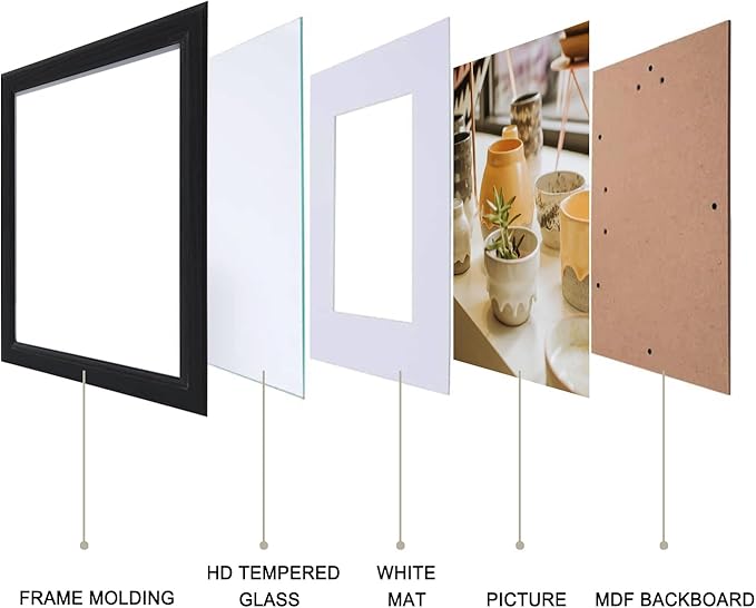 KTKDE 8x8 Picture Frames Walnut Woodgrain with Removable Mat for 4x4 Photo,Modern Style Wood Composite Frame Rustic Photo Frame Set with Real Glass for Wall Mount & Table Top Display