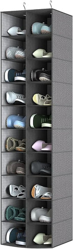 Libeder Hanging Shoe Organizer for Closet, Hanging Closet Organizers 20 Section Shoe Shelves, Space Saving Shoe Holder & Storage, Grey, 12''W×12''Dx 50''H