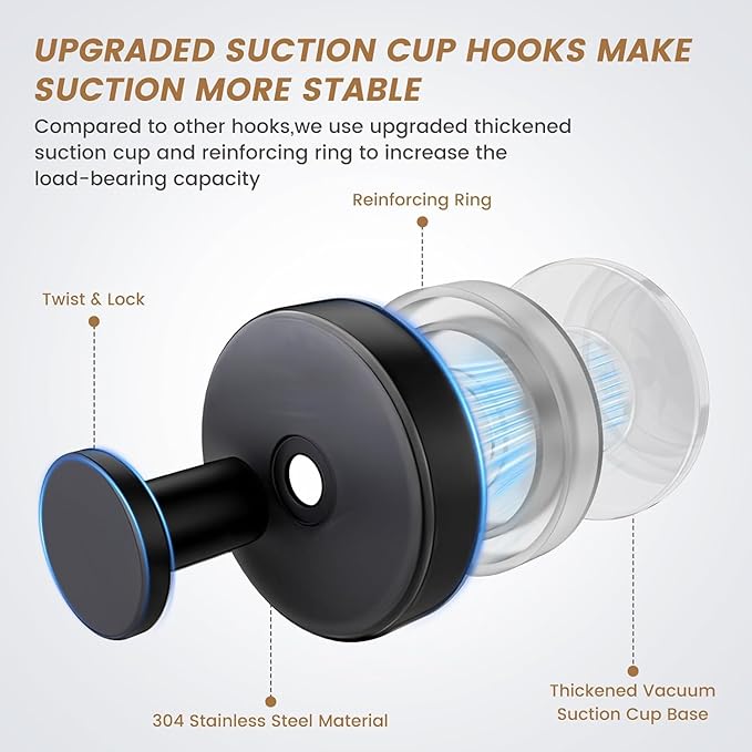 Linwnil Suction Cup Wreath Hanger，Suction Cup Hooks Hanging 10 Lbs，Waterproof Suction Cup Wreath Holder for Windows, Shower, Wreaths，Smooth Doors (2, Black)