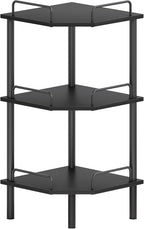 Tajsoon Corner Shelf Stand, 3 Tier Industrial Corner Shelves, Multipurpose Standing Display Shelf, Corner Shelving Unit for Bedroom, Living Room, Office, Kitchen, Black