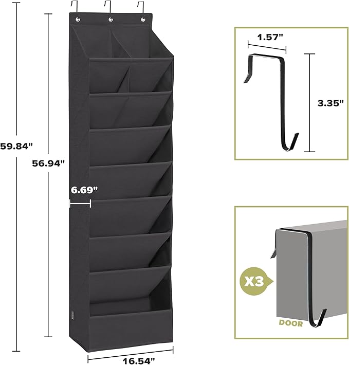 2 Pack Shoe Organizer with 6 Extra Large Pockets and 4 Large Pocket, Over the Door Sturdy Closet Storage Rack, Hanging Shoe Organizer for Shoes, Sneakers, Black