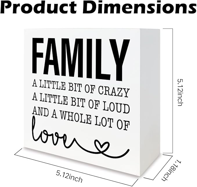 Funny Wood Sign, Family A Little Bit Of Crazy A Little Bit Of Loud And... Housewarming Gift, Box Sign Decor Tabletop, Living Room Decor, Hallway Decoration, 5.1x5.1inches