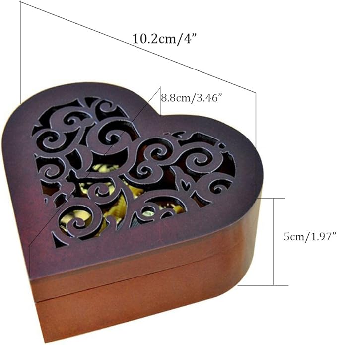 WESTONETEK Heart Shaped Vintage Wood Carved Mechanism Musical Box Wind Up Music Box Gift for Christmas/Birthday/Valentine's Day, Melody You are My Sunshine