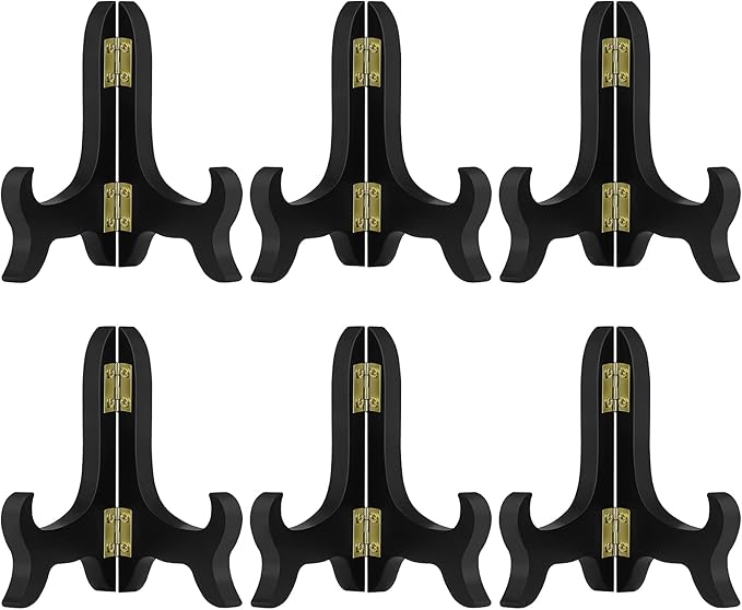 6 Pack 4 Inch Wooden Display Stand Plate Easels Holder (Black)