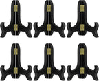 6 Pack 4 Inch Wooden Display Stand Plate Easels Holder (Black)